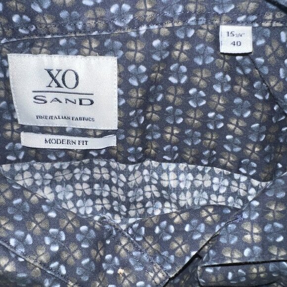 Sand XO Rare Blue Clover Print Button Down Fine Italian Fabric Shirt - Picture 4 of 7